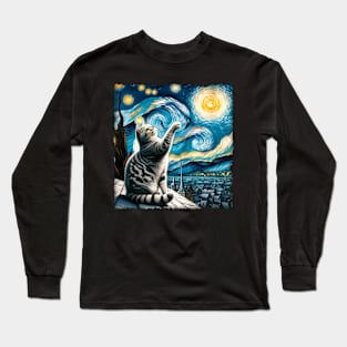 Legendary Starry Night Cat Tee Whisker Wonderland Majesty Long Sleeve T-Shirt